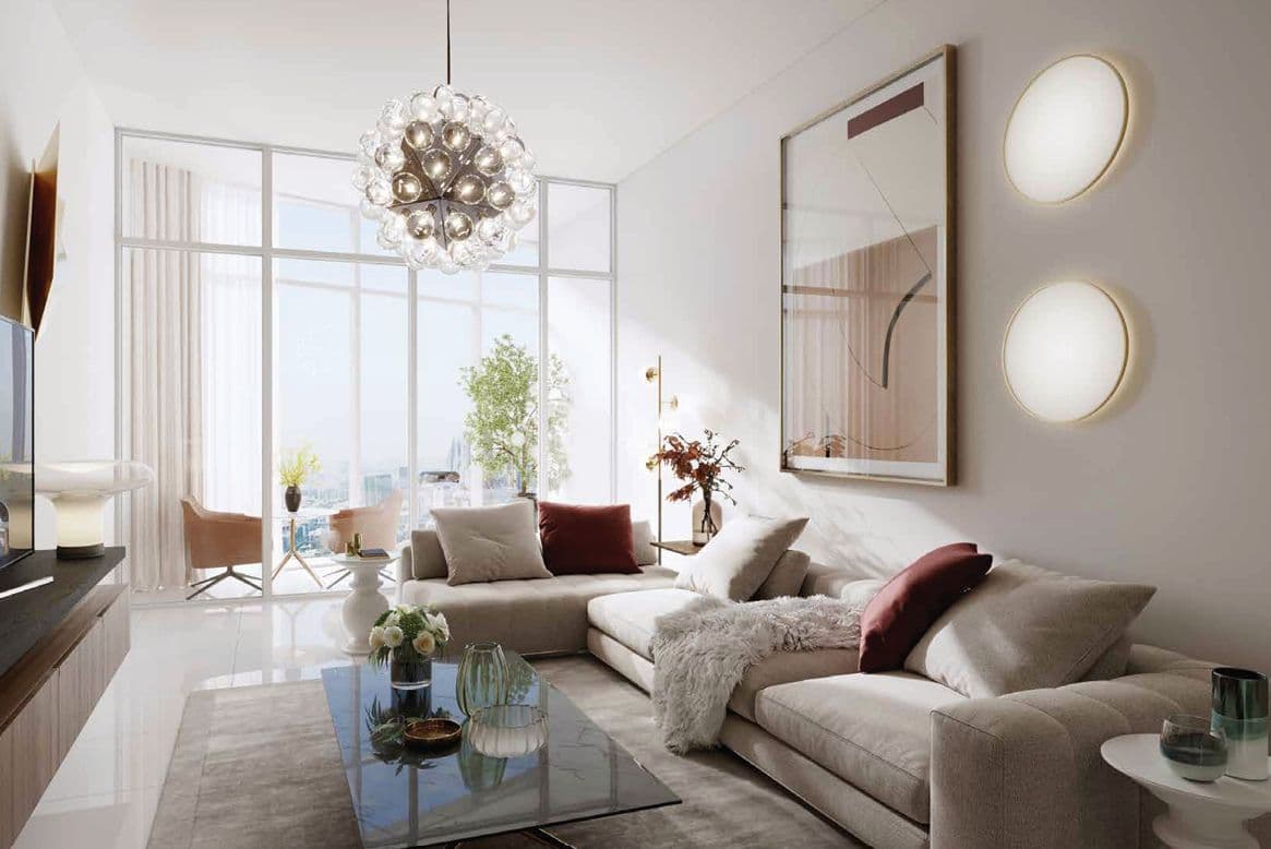 Al Habtoor Tower — the living area with floor-to-ceiling windows
