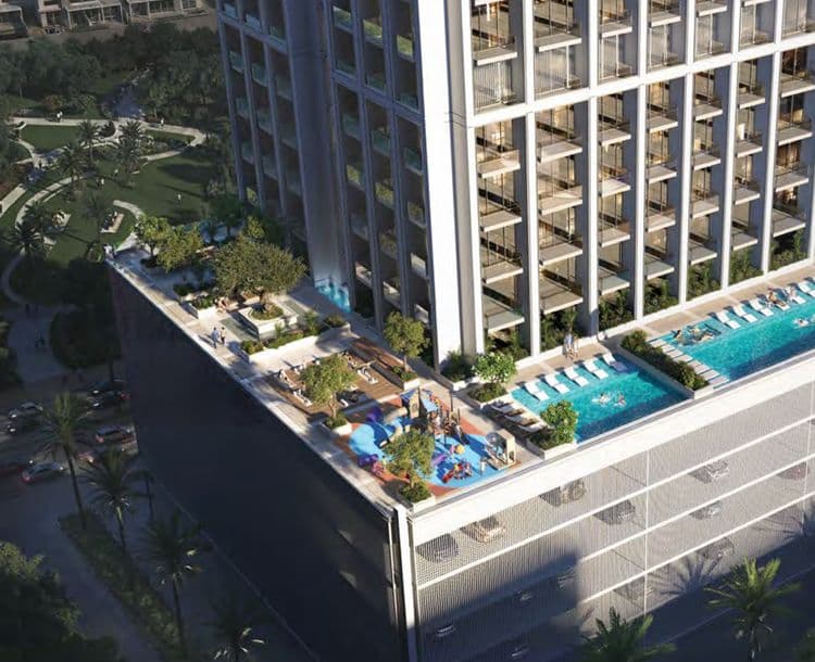 Binghatti Etherea — the pool deck from above