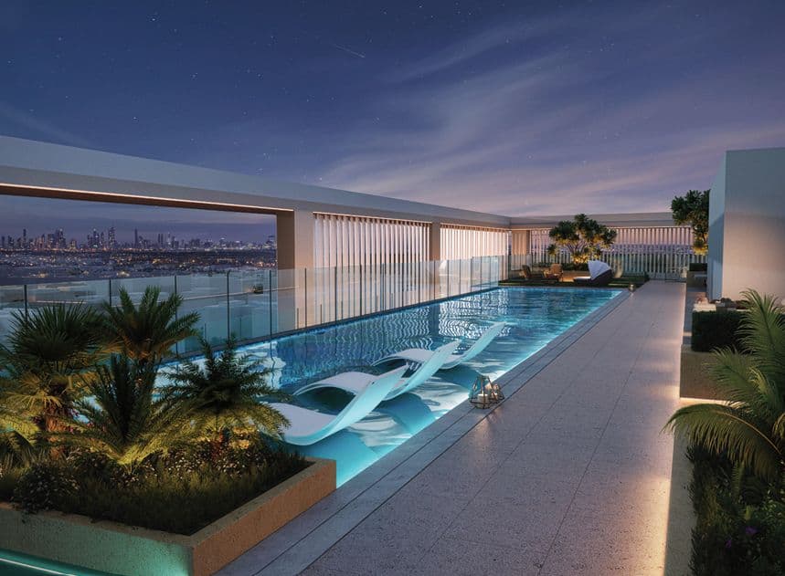 Dubai Healthcare City — the rooftop pool overlooking the skyline