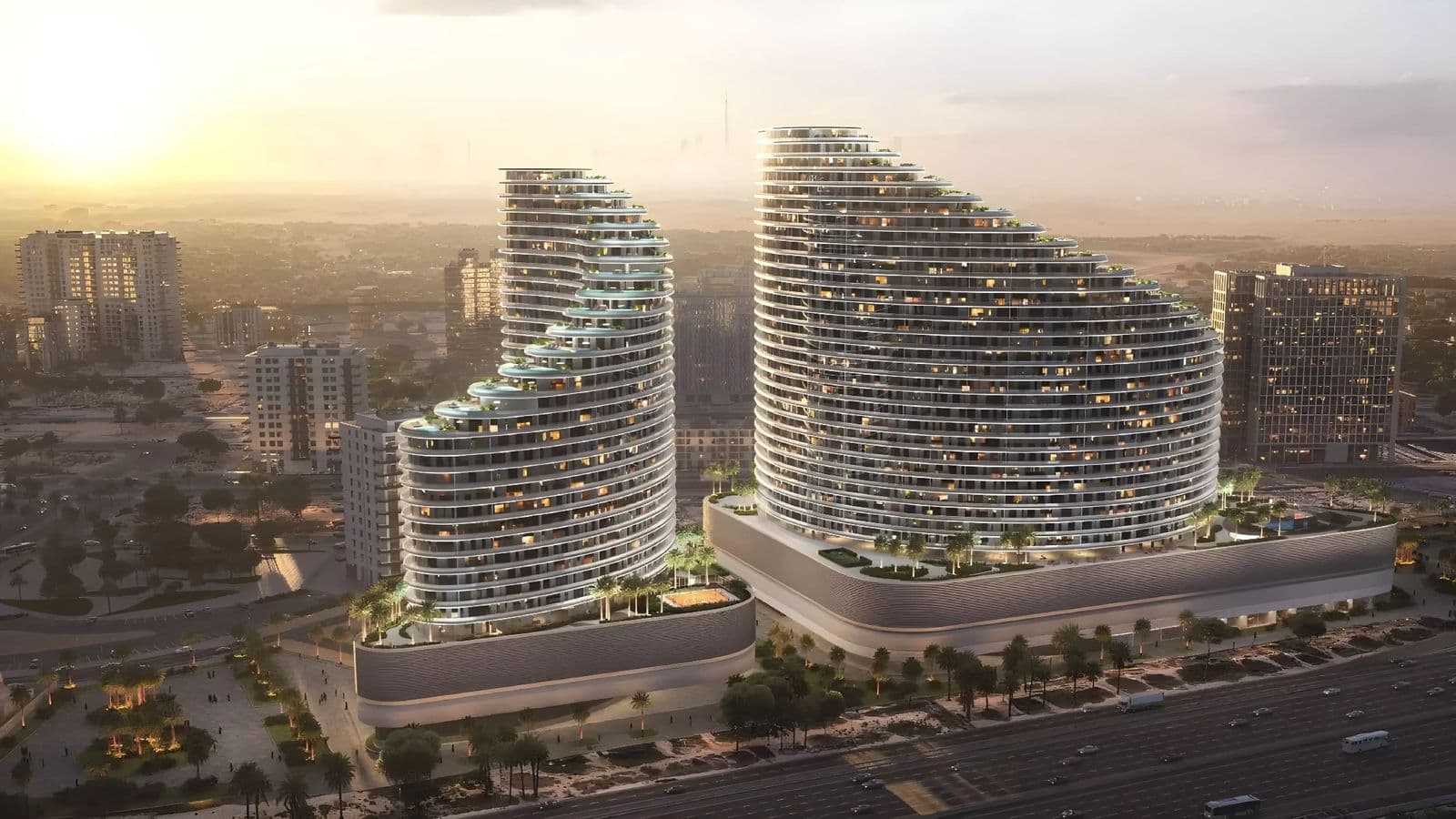 Majan — the twin towers at sunrise