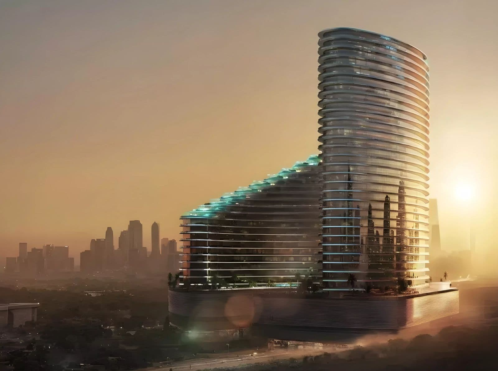 Binghatti Skyflame — the tower against the city skyline