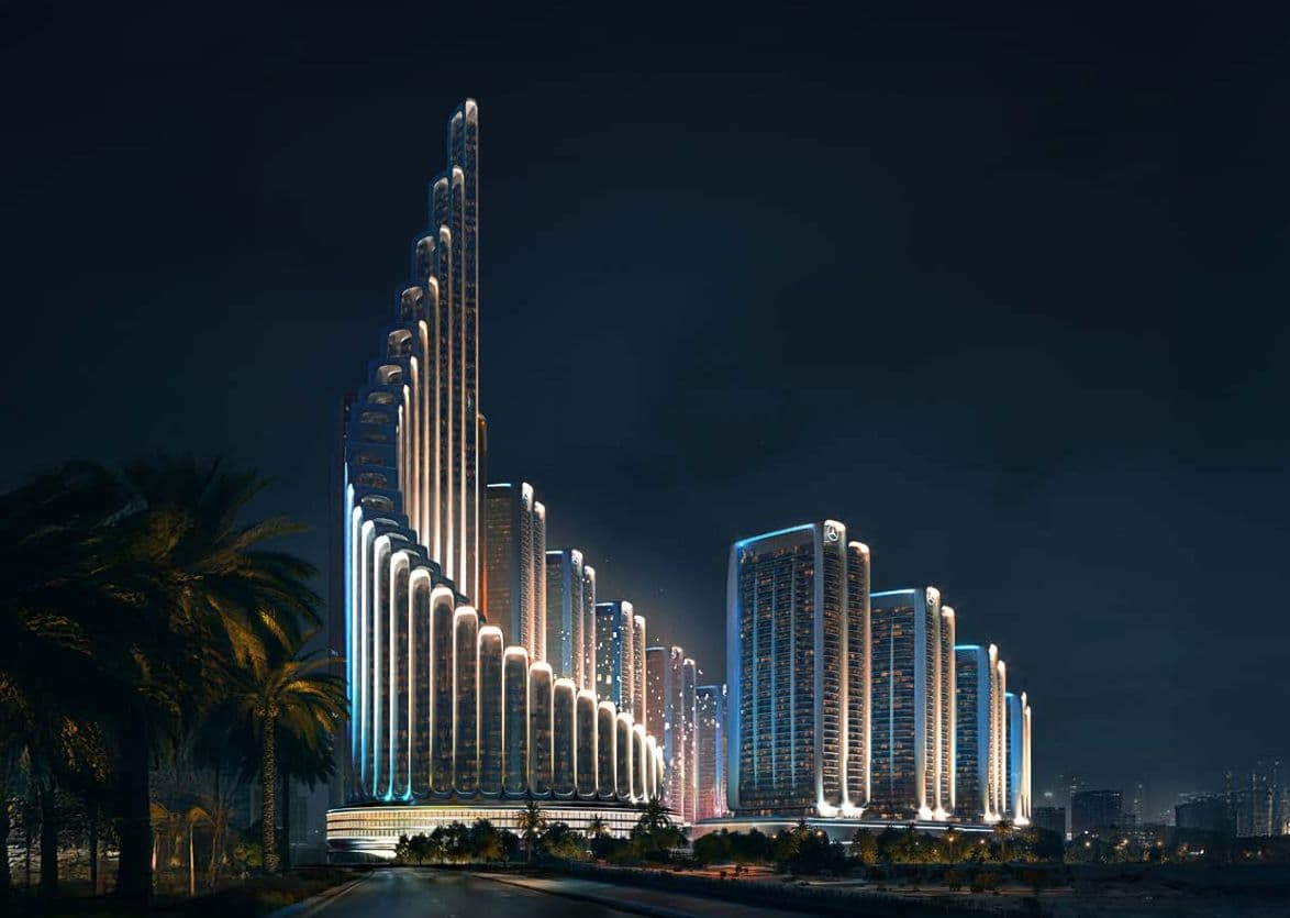 Maybach Six — the illuminated tower at night