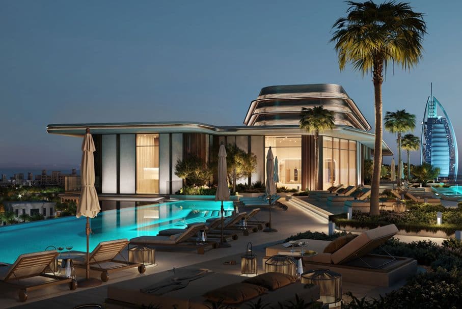 Nourelle — the pool deck in the evening