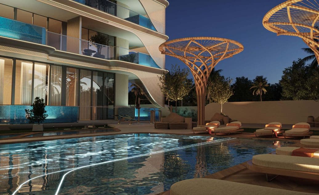 Samana Imperial Gardens — the pool terrace at dusk