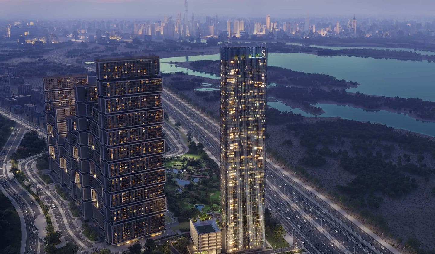 The Element at Sobha One — the towers beside the golf course