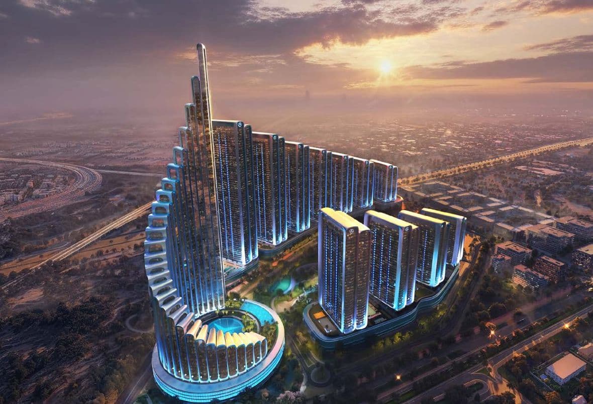 Maybach Six — the development at sunset from the air